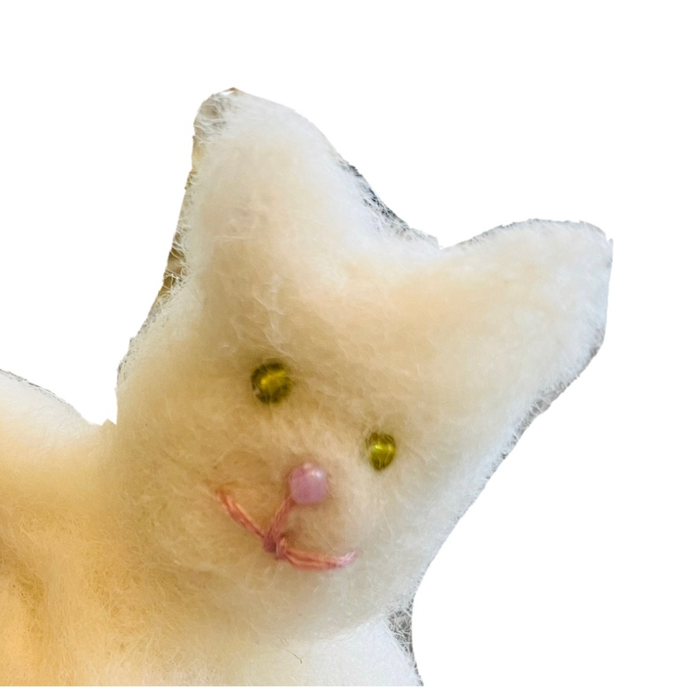 Handmade Retro Style White Cat Doll Pet Felted Wool Toy Poseable One Of A Kind